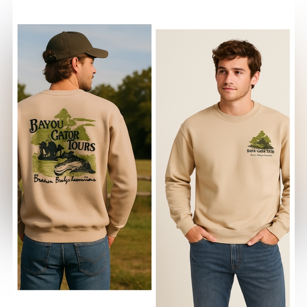 Tan Bayou Gator Tours Breaux‎ Bridge Louisiana print sweatshirt size small new